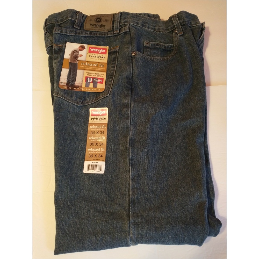 Wrangler Jeans Five Star Men's 36 X 34 Relaxed Fit‎ Jeans U-Shape NWT